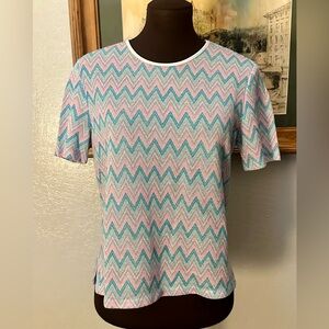 Vintage Agora Pastel Metallic Multicolor Zigzag Knit Top S